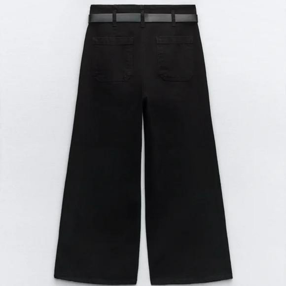ZARA Z1975 BELTED HIGH RISE CROPPED WIDE LEG JEANS - Picture 3 of 3